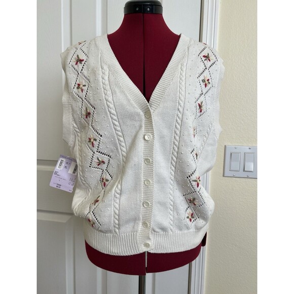 EP Pro Jackets & Blazers - Vtg EP PRO Womens L Peplum Floral Knit Sweater Vest Romantic Cottagecord Spring‎